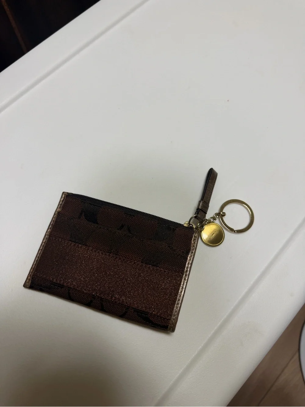Coach Brown Signature Cardholder Key Ring